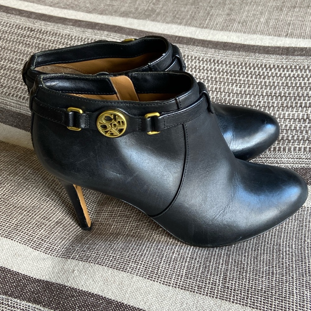 Coach Selene Stiletto heel booties Size 8 black with gold accents